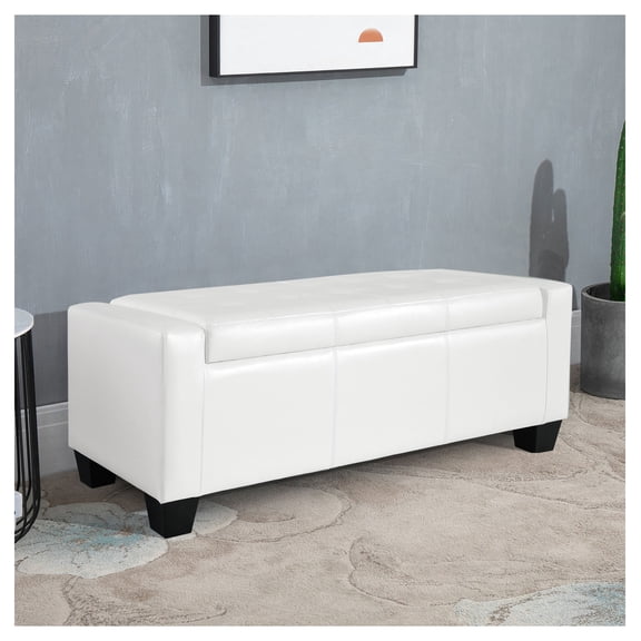 50.5" Faux Leather Storage Ottoman, Tufted Bench for Living Room, Bedroom, Entryway - White