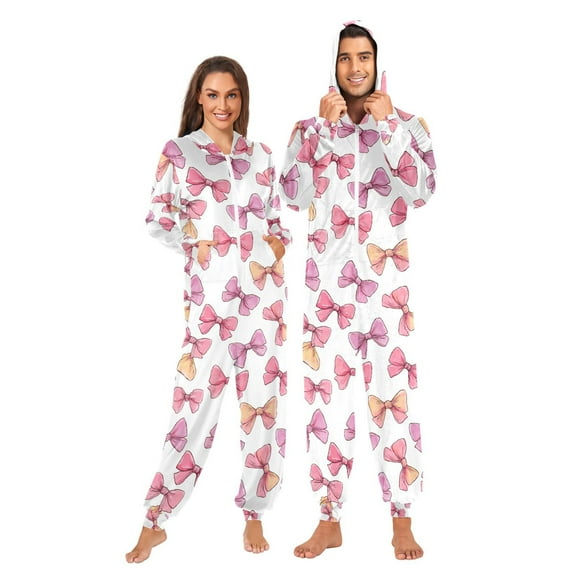 joogoo Cute Bows Unisex Adults Onesies Pajamas Jumpsuits L