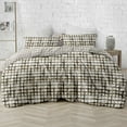 thumbnail image 3 of Delara GOTS Certified 100% Organic Cotton Shaded Check Reversible Print Duvet Cover and Sham Set of 2, Queen 88"X92", White/Brown, 3 of 6