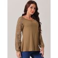 thumbnail image 3 of DARING DIVA Women's Lace Long Sleeve Crew Neck Casual Tops S Brown, 3 of 6
