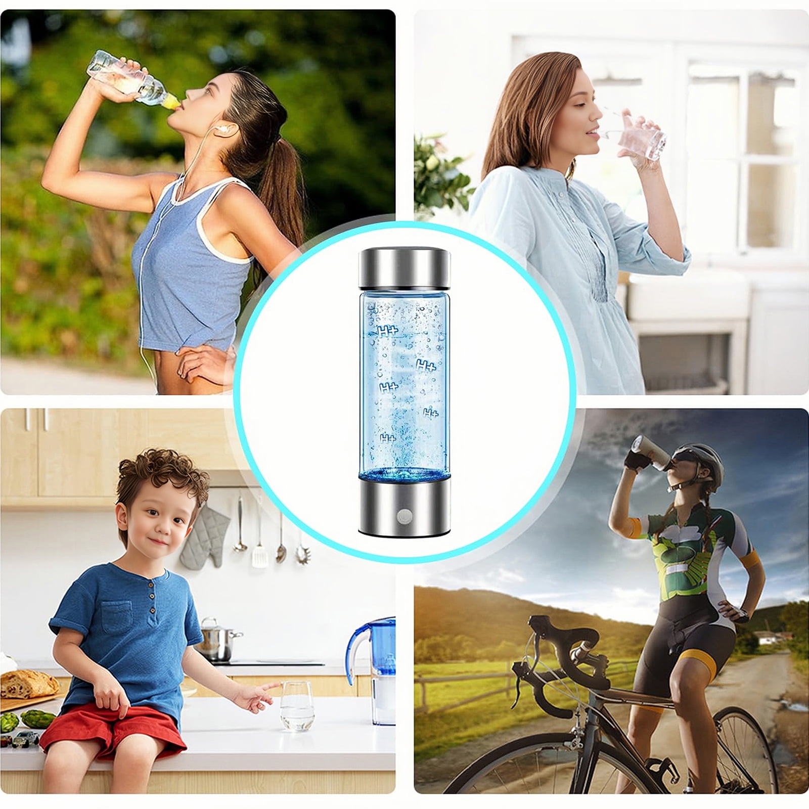 HYEASTR Hydrogen Water Bottle Generator, Portable Water Ionizer Machine Cup with Rechargeable Glass Bottle, Healthy Alkaline Hydrogen Ions Water Maker Pitcher, Gift for Men Women - Silver
