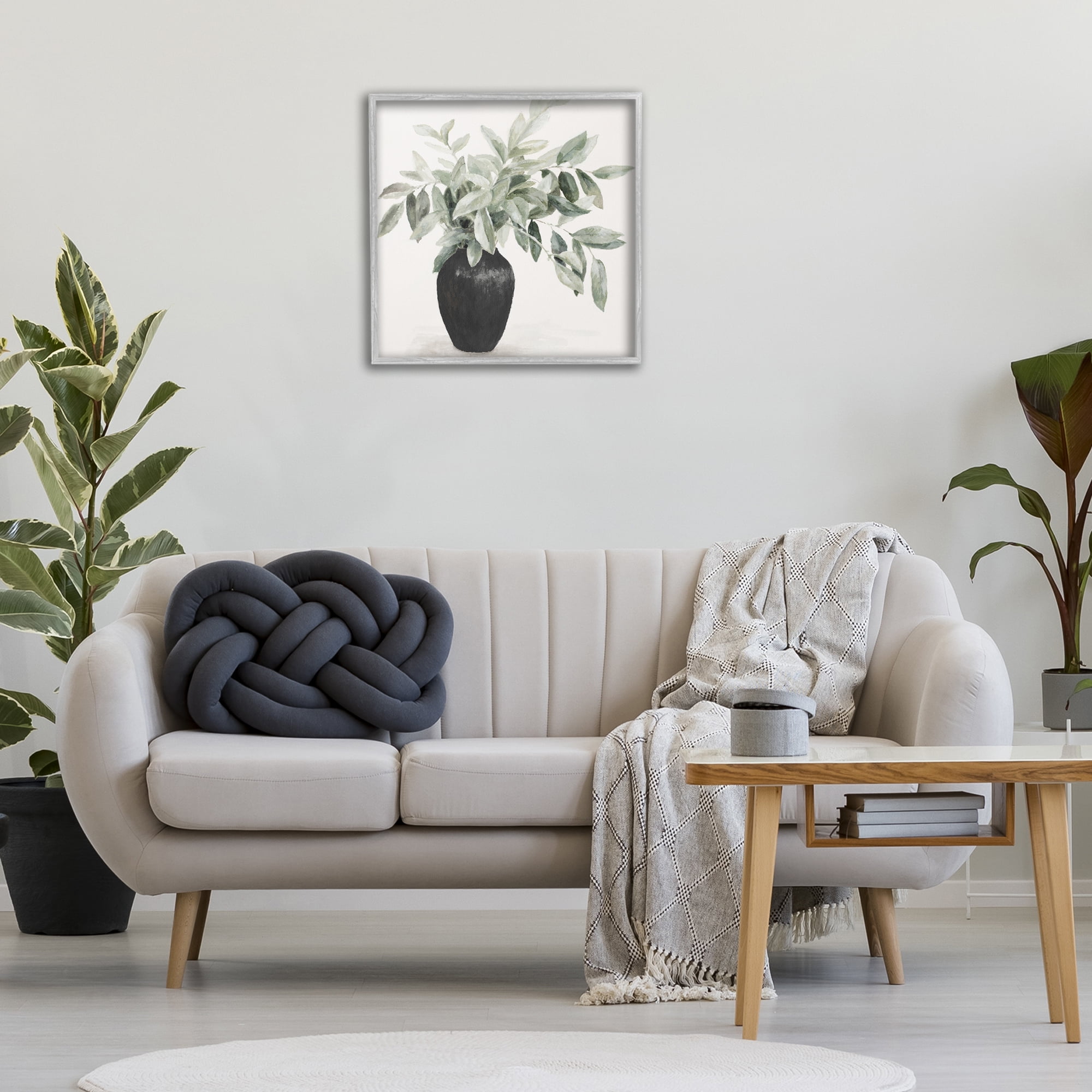 Stupell Industries Plant in Black Vase Botanical & Floral Painting Gray Framed Art Print Wall Art, 24 x 24