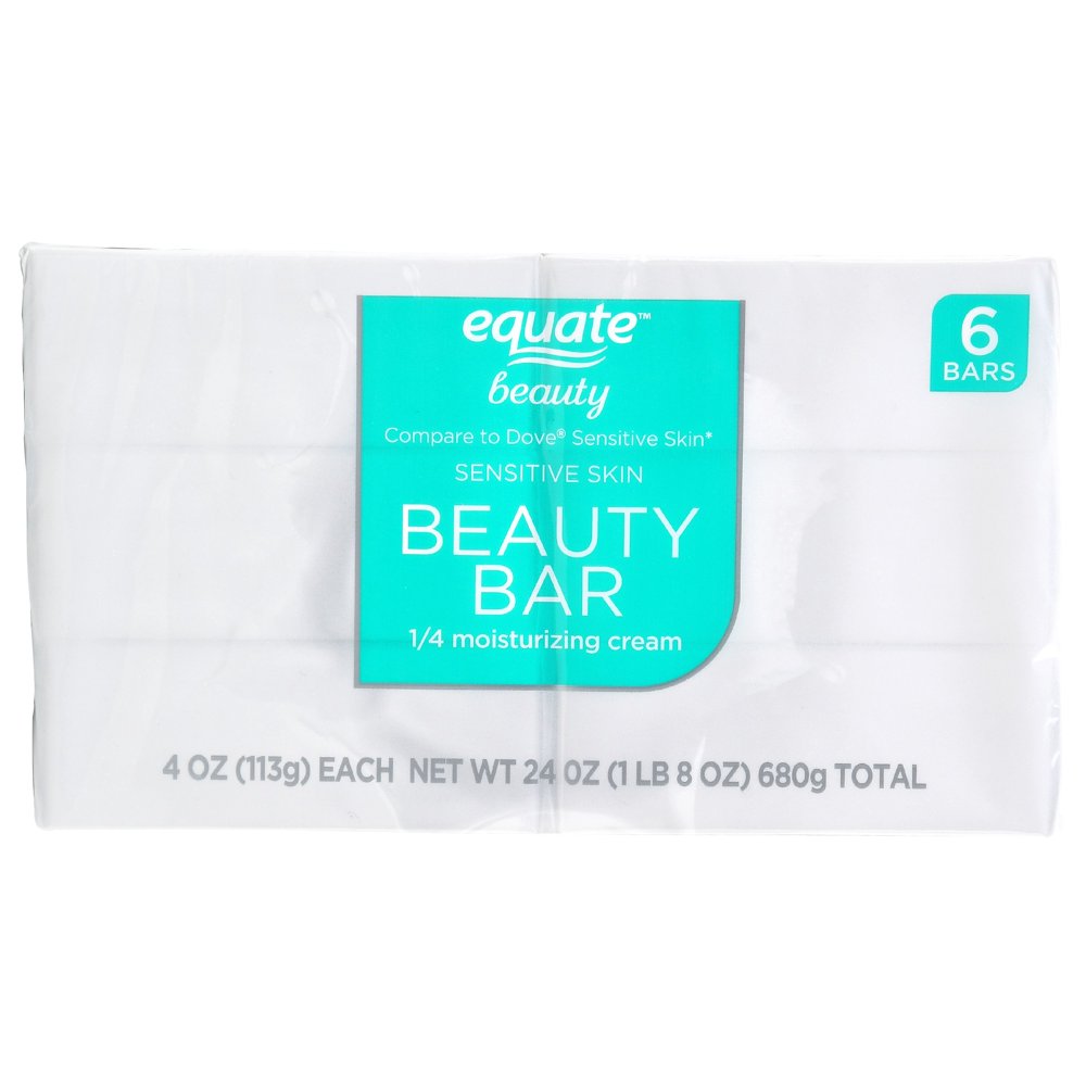 Equate Beauty Sensitive Skin Beauty Bar, 24 Oz, 6 Count