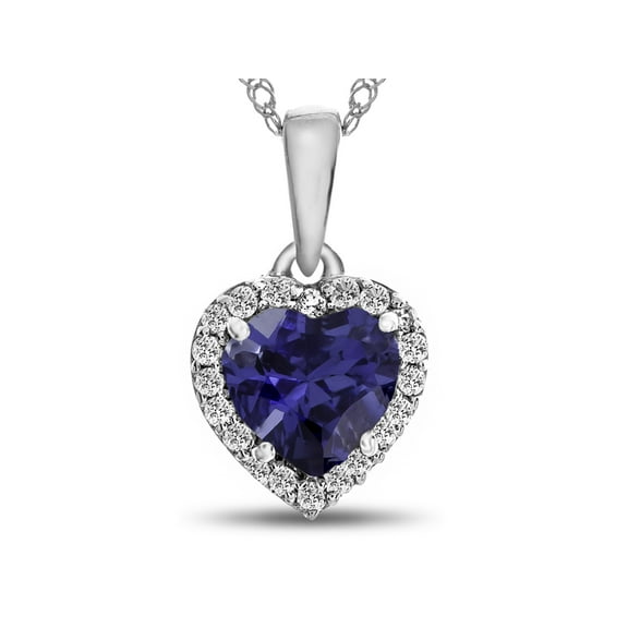 FJC Finejewelers 10k White Gold 6mm Heart Shaped Created Blue Sapphire White Topaz Pendant Necklace