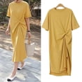 thumbnail image 3 of Women Summer Short Sleeve Kink Dress Casual Shirt Midi Korean Side Split Ladies, 3 of 9