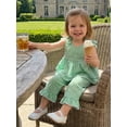 thumbnail image 6 of BemeyourBBs Toddler Baby Spring Summer Fall Clothes Cute Baby Girl Plaid Gingham 2 Pieces Outfit Bow Strap Sleeveless Tunic Shirt Babydoll Tank Vest Tops and Wide Leg Pants Set, 6 of 9