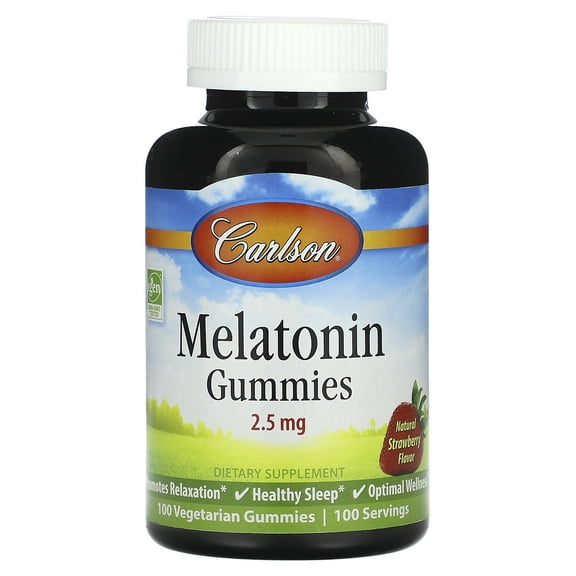 Carlson Melatonin Gummies, Natural Strawberry, 2.5 mg , 100 Vegetarian Gummies