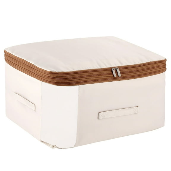 Ngheia Beige 3-Layer Canvas Storage Bag with Clear Window (Size Xl, 75L), Closet Organizer for Comforters, Quilts, Sweaters, Blankets, Sturdy Zipper, Collapsible (1 Bag)