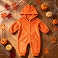 thumbnail image 2 of Wxirdiow Preemie Clothes Girl Halloween Costume Pumpkin Romper Outfit Zip Up Hoodie Romper Plush Jumpsuit Fall Winter,Orange,3-6 Months, 2 of 9