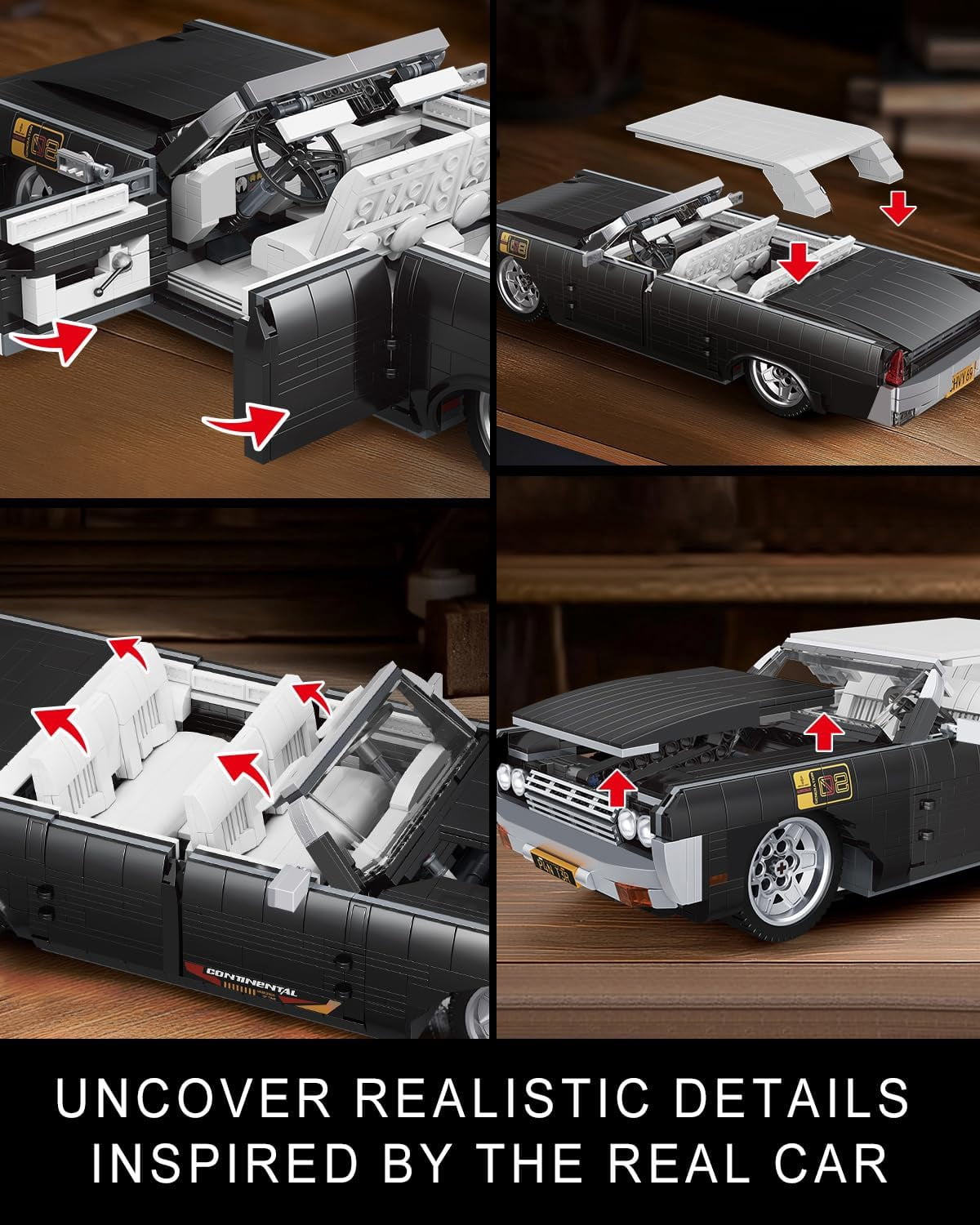 Sports Car Building Block Kits, MOC Classic Vintage Car Model Building Sets, Gift for Collections Enthusiasts (1903 Pieces, Static Version)