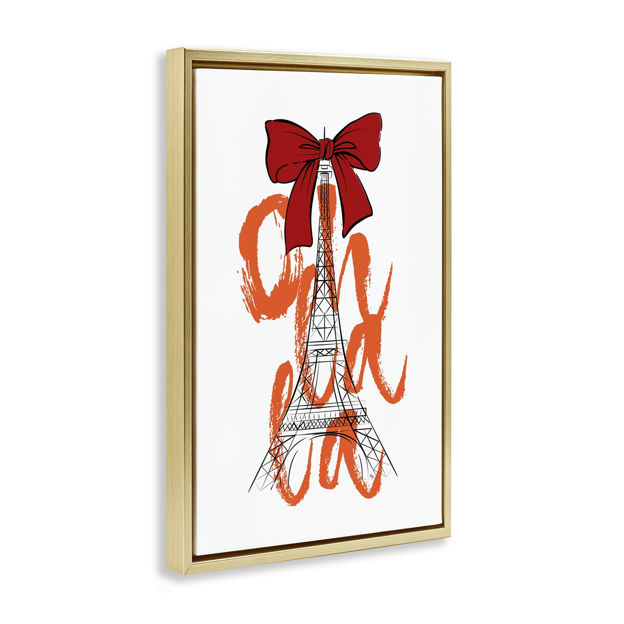 Stupell Industries Oh La La Eiffel Tower Buildings & Architecture Painting Gold Floater Framed Canvas Art Print Wall Art, 21 x 31