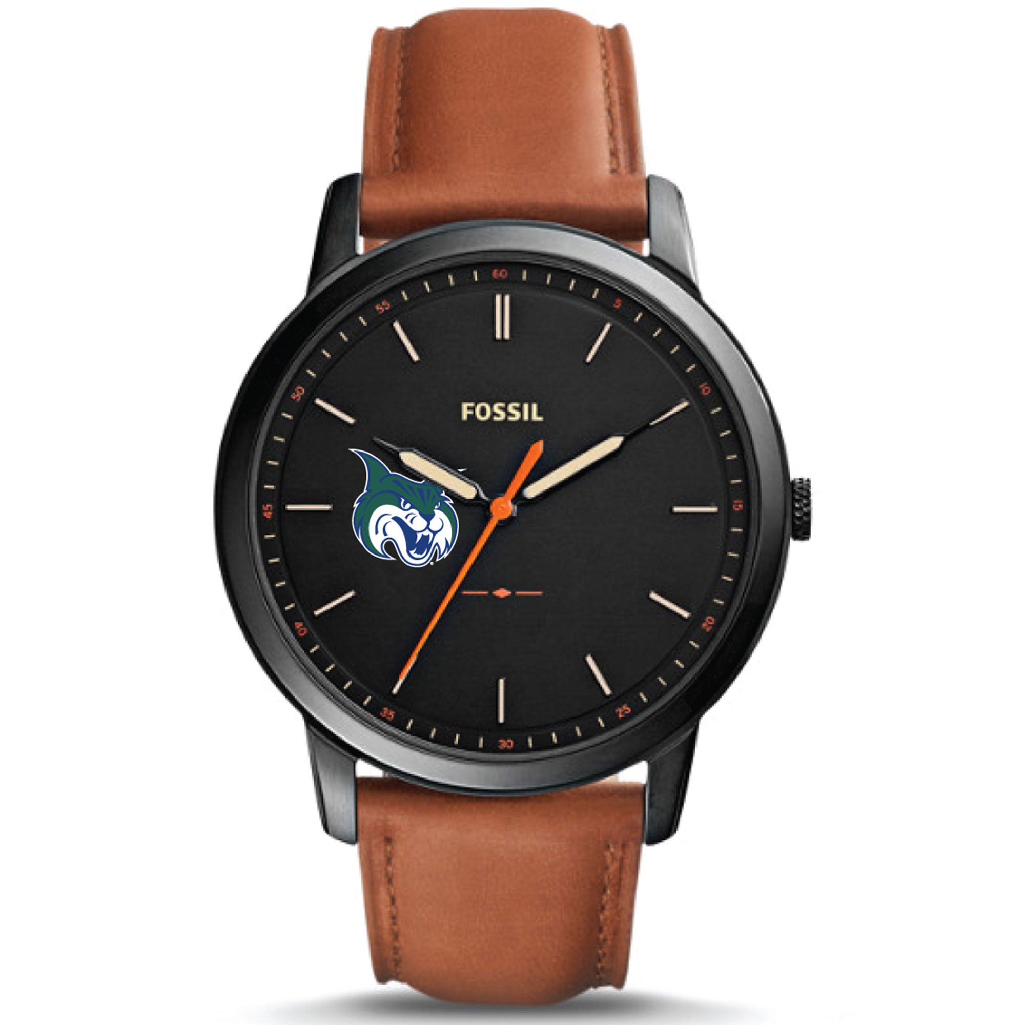 Men s Fossil Black Georgia College Bobcats Minimalist Slim Light Brown Leather Watch