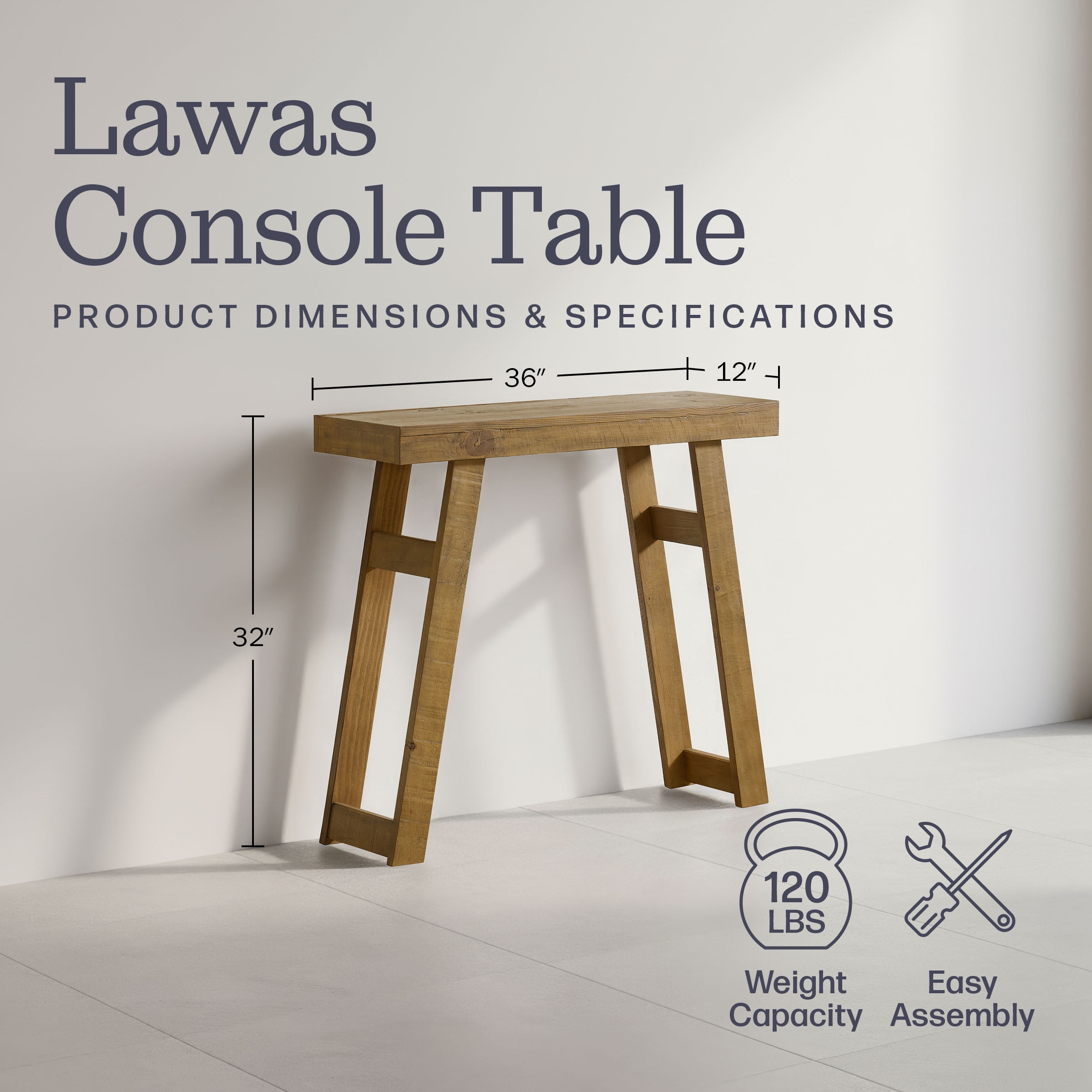 Alaterre Furniture Lawas Solid Wood Console Table - 36 Inch Small Entryway Table (Oak)