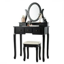 Topbuy Lighted Vanity Mirror Set Makeup Dressing Table w/ 5 Drawers Mirror & 12 LED Bulbs Black