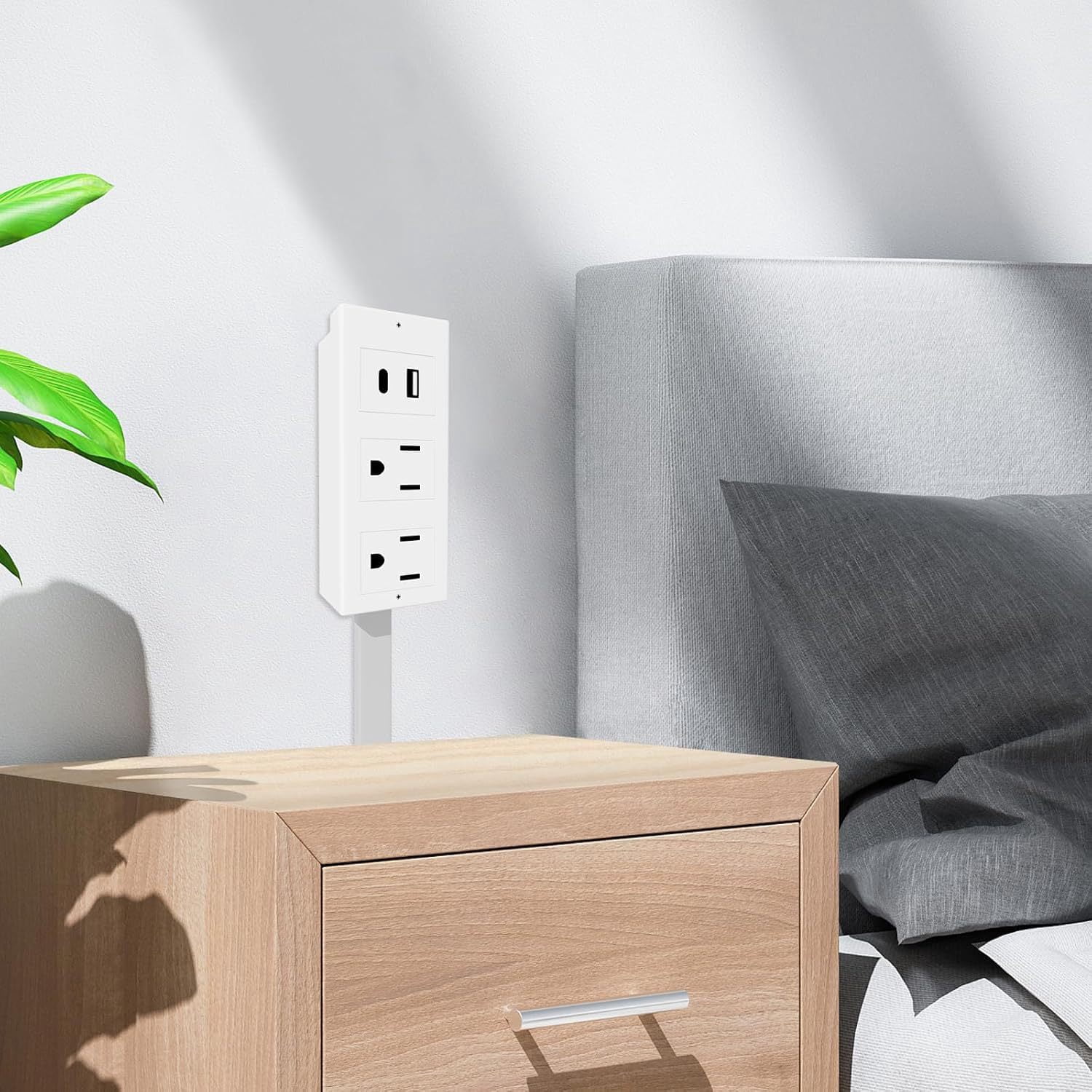 ALILYY Outlet Extender Stick Electrical Outlet Extender Wall Plug Features 3 USB-A,USB-C and 3 AC Outlets,18-27" Adjustable 360° Rotating for Hard to Reach Places,Behind Couch, Nightstand, Desk