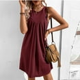 thumbnail image 5 of Buigttklop Dress for Women 2024 Women'S Casual Summer Sleeveless Off The Shoulder Solid Round Neck Dress, 5 of 5