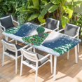 thumbnail image 2 of Merry Christmas Table Cloths for 3 Foot Rectangle Tables, Xmas Pine Trees Snowflakes Moon Winter Blue Patio Waterproof Elastic Fitted Tablecloths, Washable Rectangular Table Cover for Camping, 2 of 8