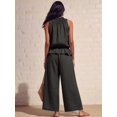 thumbnail image 6 of Women's Linen 2 Piece Outfits Sleeveless Ruffle Top Wide Leg Pants Summer Loungewear Beach Sets Black S, 6 of 8