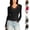 #03 Black, variant on Women's Fitted Tops V Neck Lace Trim Shirts Long Sleeve Stretchy Soft Lightweight Basic Going Out Versatile Tee, #03 Dark Gray, S