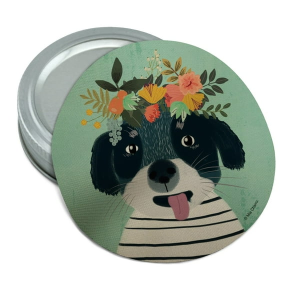 Funny Puppy Flowers in Hair Round Rubber Non-Slip Jar Gripper Lid Opener