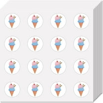 128Pcs Ice Cream Stickers Summer Sticker Decals Self-Adhesive Waterproof Sticker 0.98 Inch Small Round Dot Cartoon Decal Bulk Stickers for Scrapbooking Planner Calendar Water Bottles Laptop