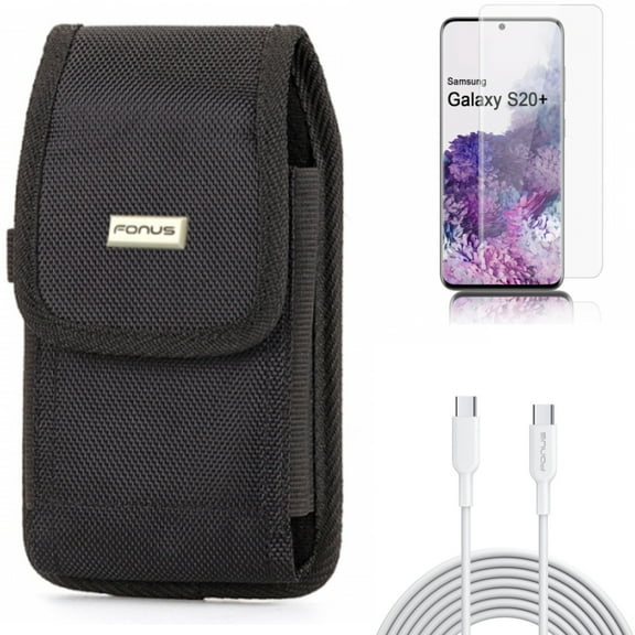 Case Belt Clip w 6ft Long Type-C Cable w Screen Protector for Samsung Galaxy S20 Plus - Swivel Holster Rugged, PD Fast Charger Cord Power Wire, Tempered Glass [Fingerprint Unlock] fits Galaxy S20 Plus