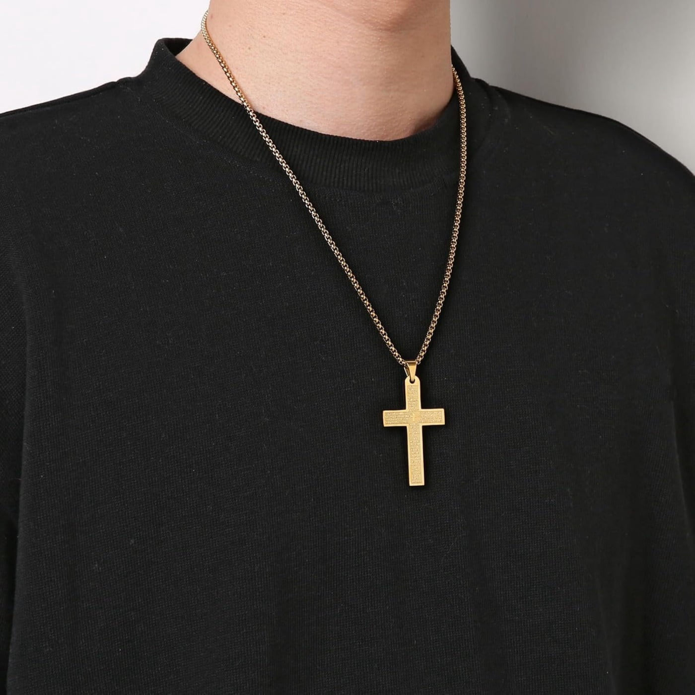 Celvieroot Stainless Steel Mens Womens Cross Necklace Lord's Prayer Pendant, 4 Colors Available