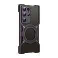 thumbnail image 2 of Case for Samsung Galaxy S23 Ultra Frameless, with Magnetic Kickstand 360° Rotatable, Bezel Less Metal Slim Hard Ultra Thin Case with Ring Holder Magnetic Stand for Men, Black+Purple, 2 of 7