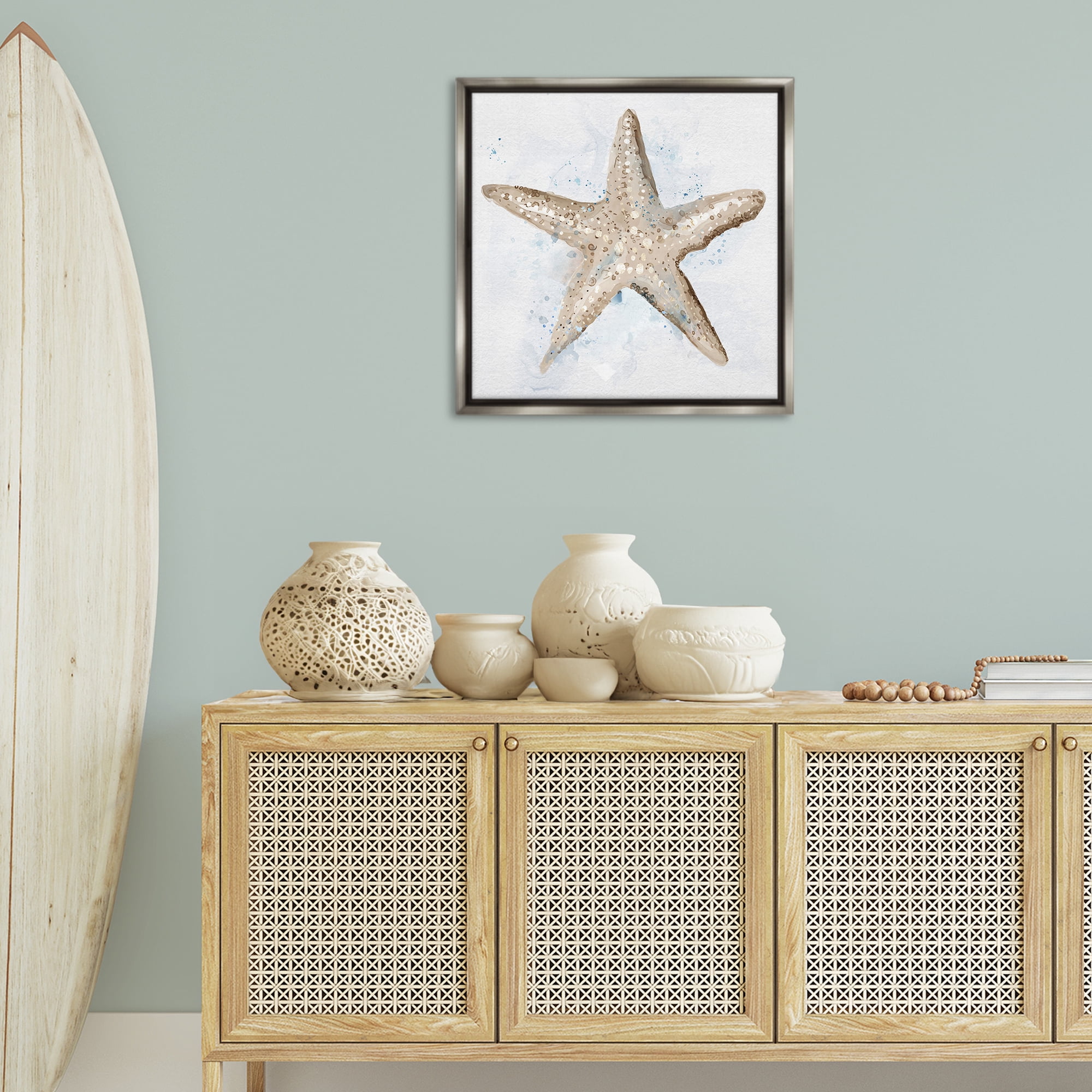 Stupell Industries Bubbly Beige Starfish Animals & Insects Painting Gray Floater Framed Canvas Art Print Wall Art, 25 x 25