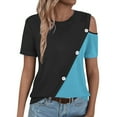 thumbnail image 6 of Cold Shoulder Tops for Women Plus Size Shirt Summer Casual Crew Neck Color Block Button Blouse, 6 of 7