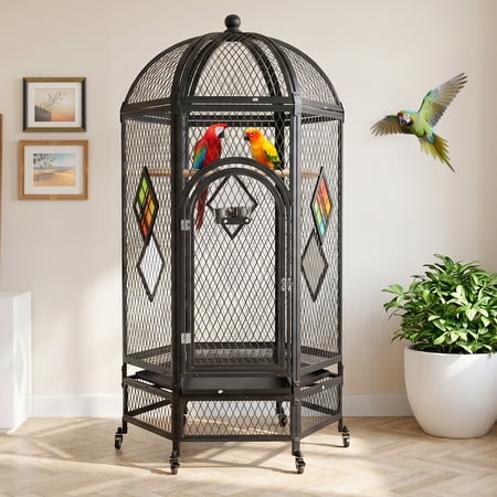 Okeysen 69 inch Large Rolling Bird Cage, Indoor Outdoor Aviary for Parakeets, Cockatiels, Conures, Lovebirds, Finches & Canaries