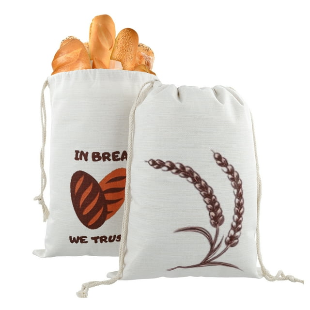 2 Pcs Sacs à Pain en Lin pour Pain Maison Conteneur à Pain Réutilisable Sacs de Rangement à Cordon Grand Sac de Conservation en Lin Réutilisable Sacs à Pain Imprimés pour Stockage de Pain Cadeaux pour Boulangers 16x12 Pouces