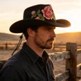 thumbnail image 2 of EOYWHK Men Western Rose Embroidered Cowboy Hat Wide Brim Felt Cowgirl Hat with Adjustable Chin Strap for Western Party Costume, 2 of 5