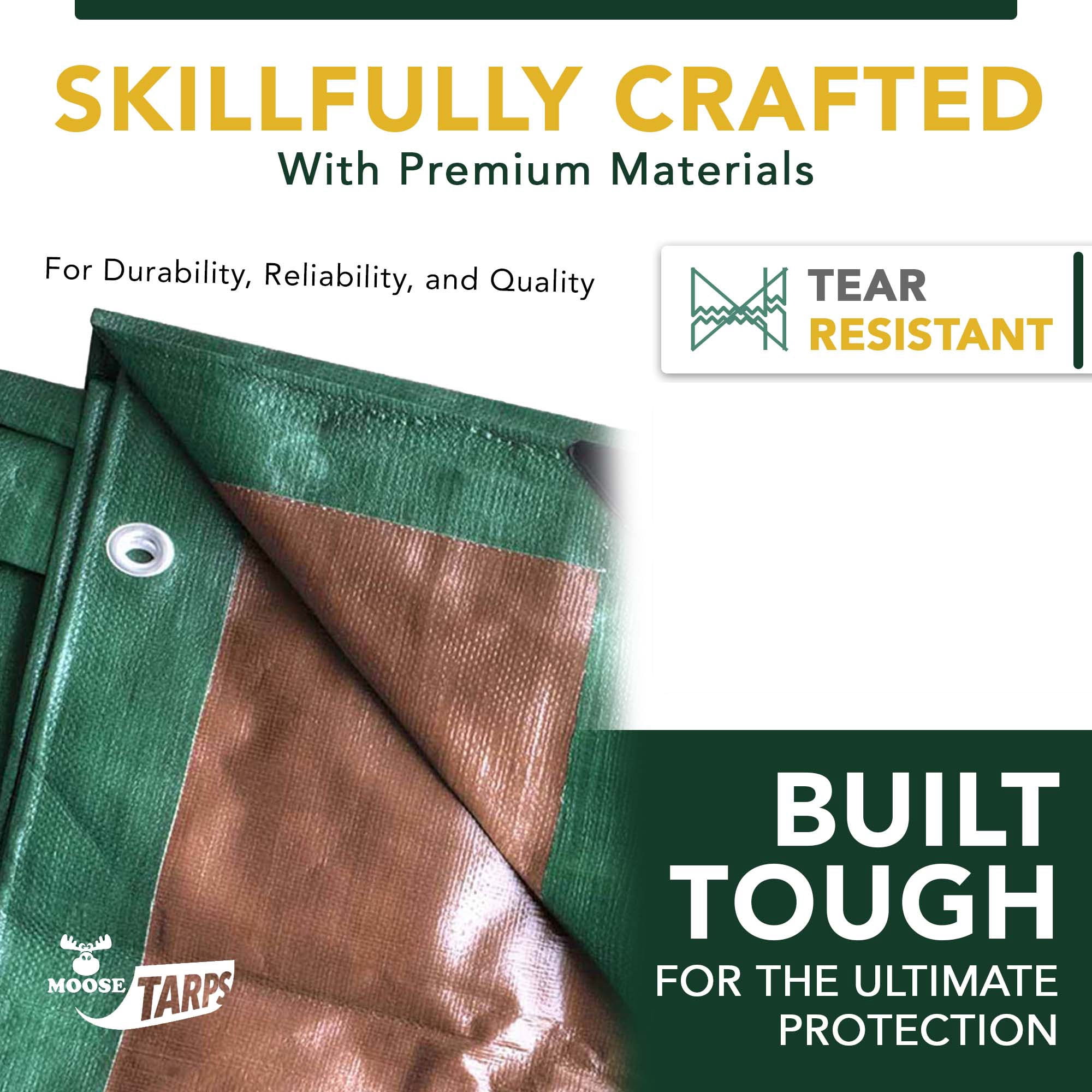 Moose Supply Waterproof Heavy Duty Tarp - 12 Mil, 10' x 12', Green & Brown