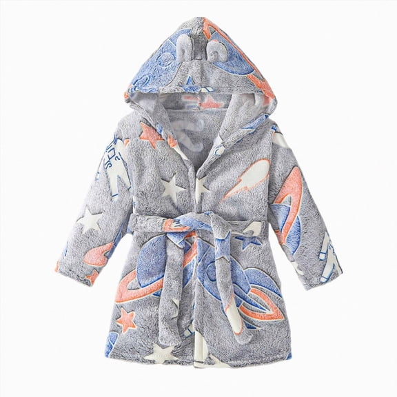 WUANDIXFA Boys Girls Robe Kids Flannel Hooded Bathrobe Sleepwear Pajamas Toddler Soft Plush Robes for Girls Bathrobe Toddler Girl Long,Dark Gray,4-5 Years