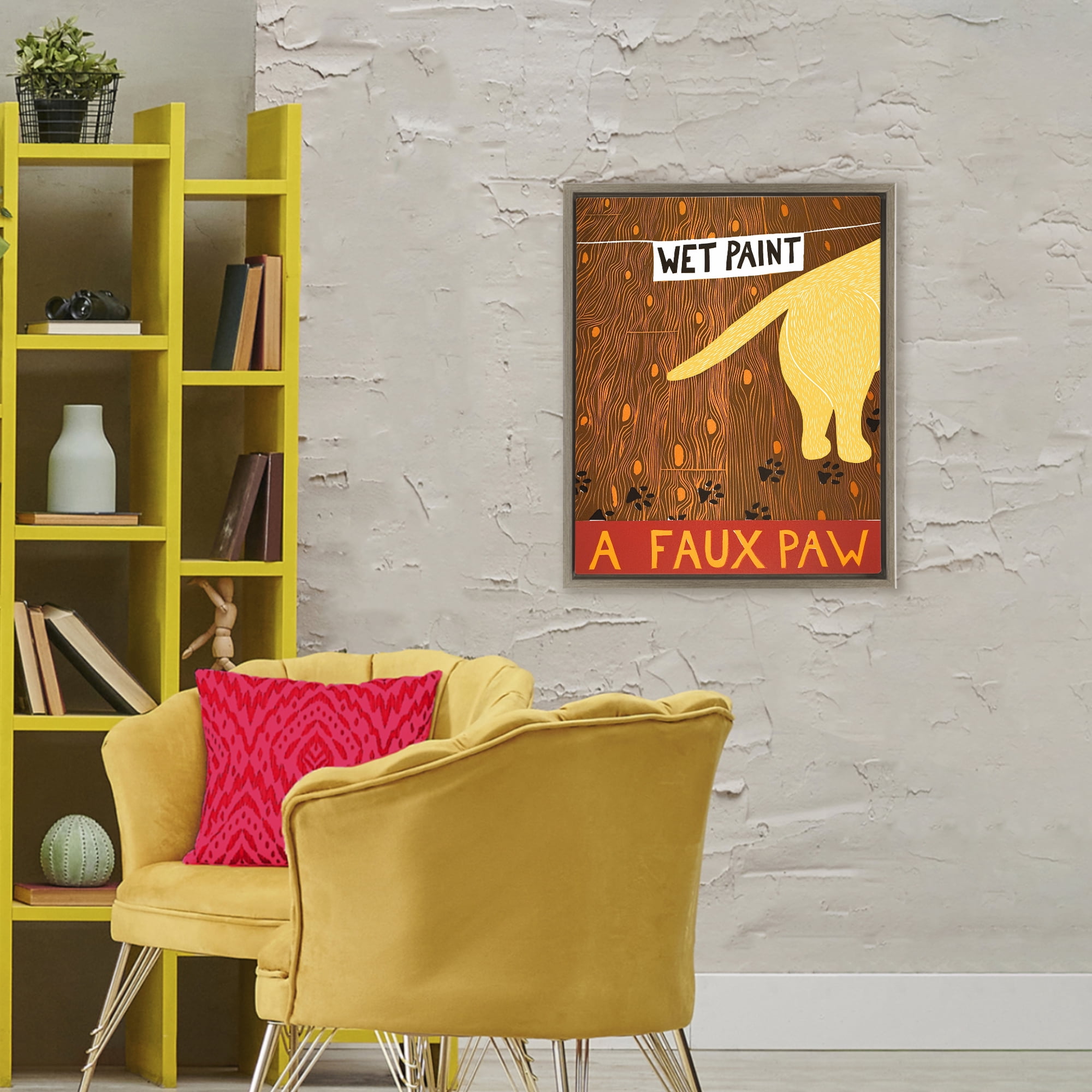 Wet Paint Faux Paw Brown Framed Floater Canvas Wall Art, design by Stephen Huneck
