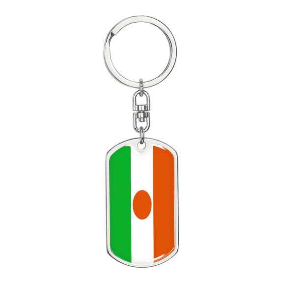 Niger Flag Swivel Keychain Dog Tag Stainless Steel or 18k Gold
