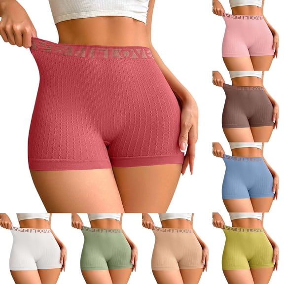 Siminsem High Waist Biker Shorts for Women Letter Print Knit Yoga Shorts Tummy Control Breathable Booty Lifting Boyshorts Elastic Waist, Red,L