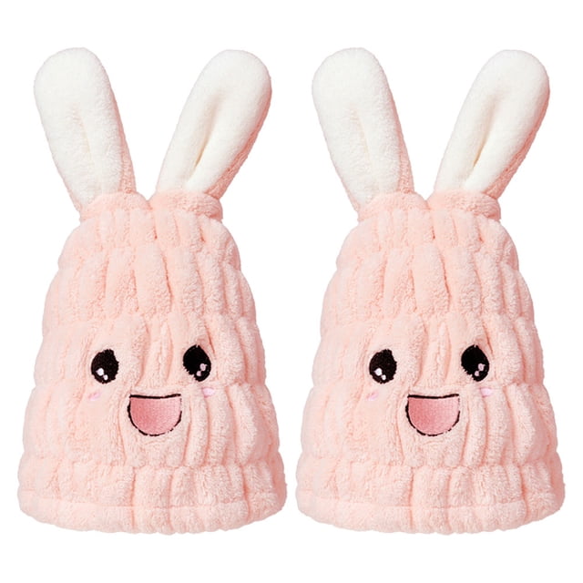 2 toallas de secado rápido para niños, turbante de microfibra súper absorbente con orejas de conejo, gorro de secado rápido para ducha