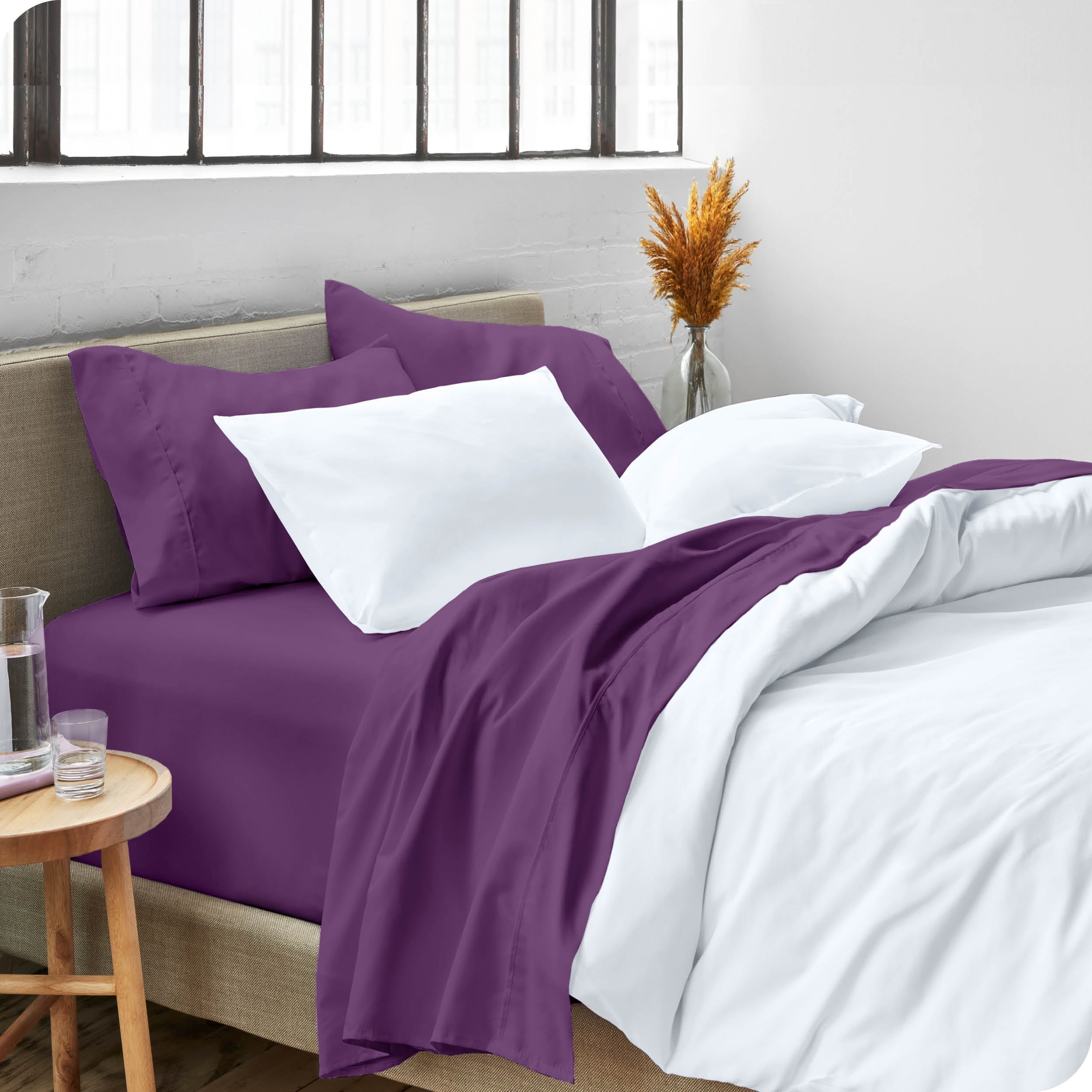 Bare Home Plum Microfiber Sheet Set, Wrinkle Resistant, Deep Pocket, Twin XL