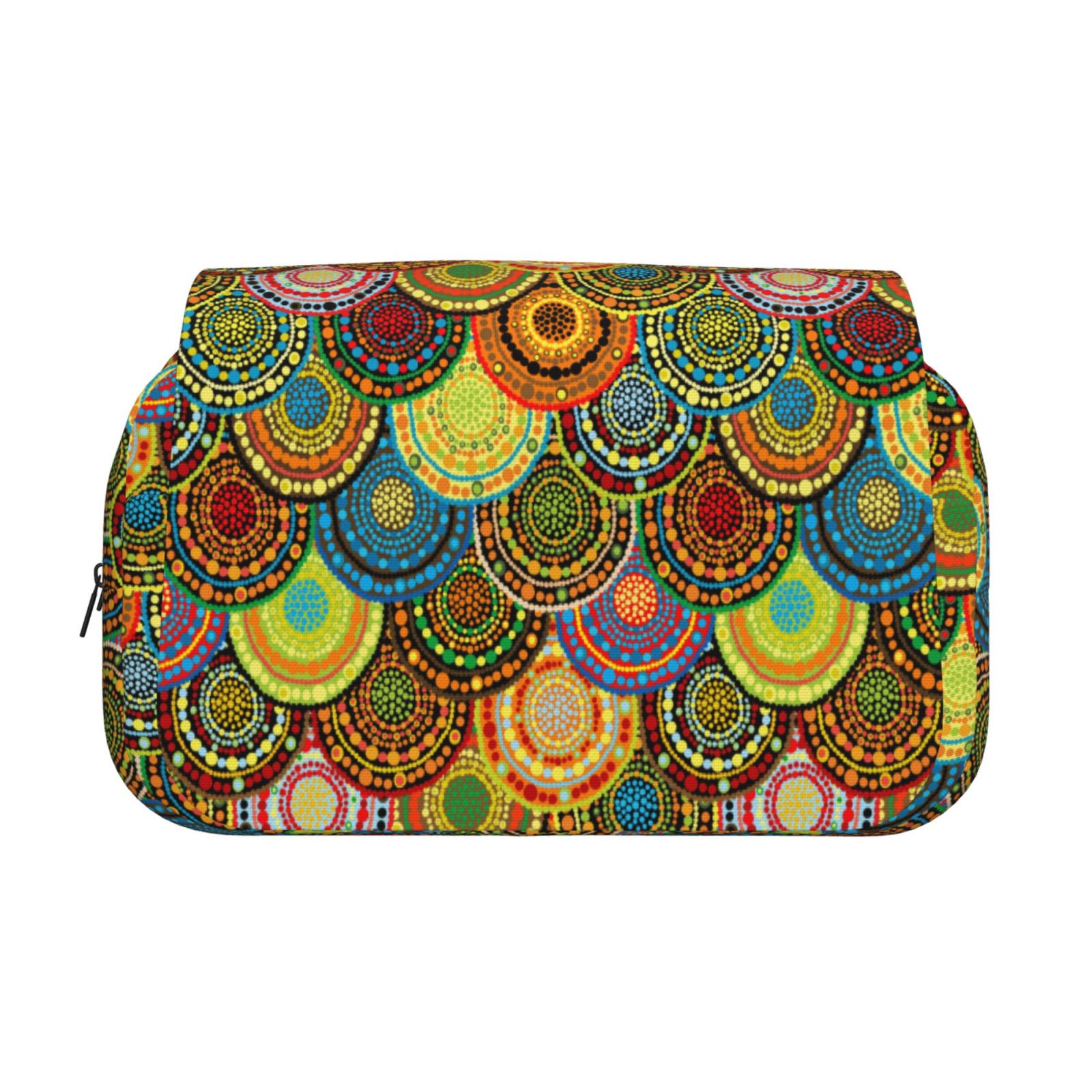 Rateoe Colorful Circle Pattern Double Clamshell Pen Case, Storage Organizer with Two Zipper Compartments– Holds Up to 50 Pencils & Pens