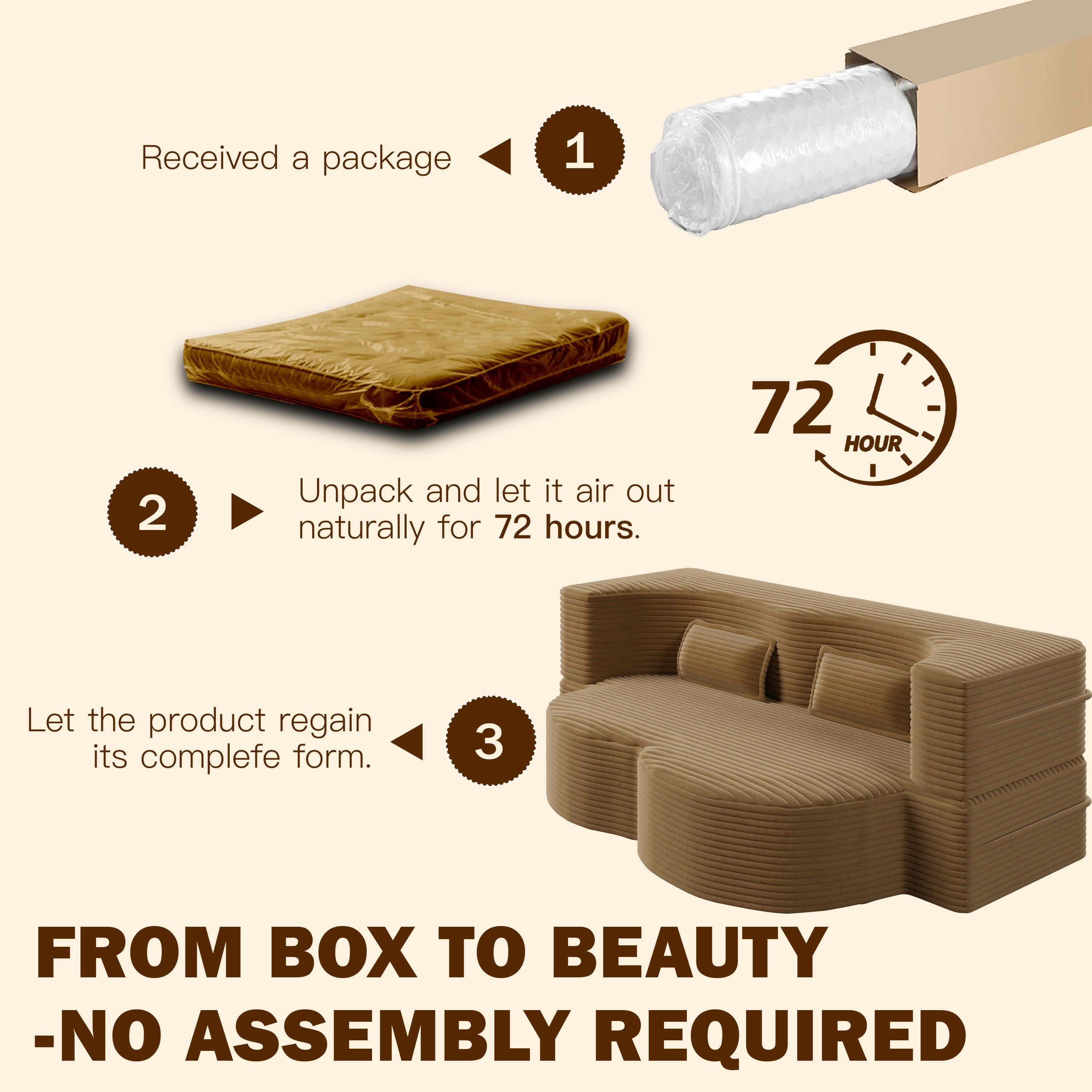 MAYEERTY Vacuum Compressed Corduroy Foldable Foam Sofa Bed, Full Size Zero Assembly Floor Sleeper with 2 Pillows