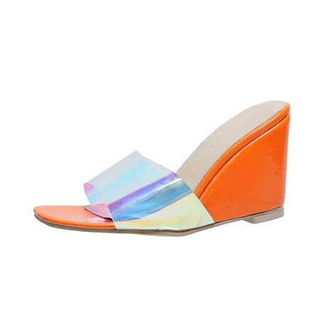 

Cglfd Women S Casual Wedge Heel Mirror Outer Wear Open Toe High Heel Sandals