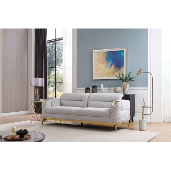 Zoe Modern style Sofa made with wood and Gold accents in Gray same as B009P303213 (CA Warehouse inventory)