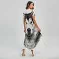 thumbnail image 2 of Hand Drawn Alaskan Malamute Printed Short Sleeve Maxi Dress, Dog Pet Lover Fashion Summer Maxi Dress For Women, 2 of 4