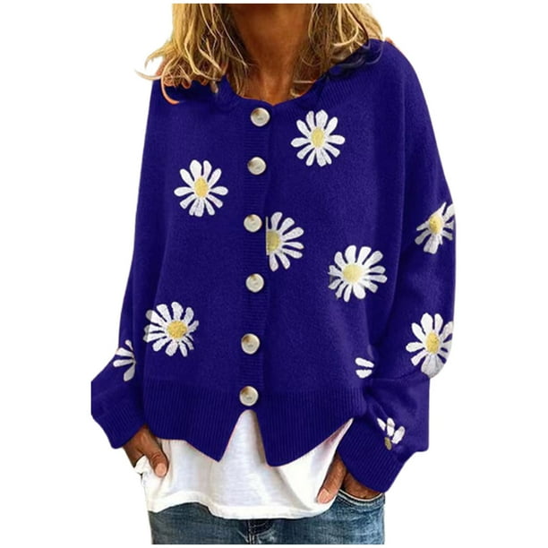 Cárdigan, Suéteres Para Mujer, Suéteres de Otoño E Invierno, Abrigo de Punto de Manga Larga Con Estampado Floral Informal A La Moda, Tops Odeerbi ODB177741