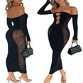 thumbnail image 4 of Elegant Long Dress Women Off Shoulder Long Sleeve Rhinestone Cut Out Bodycon Dress Mesh Sheer Summer Spring Fall Dresses, 4 of 9