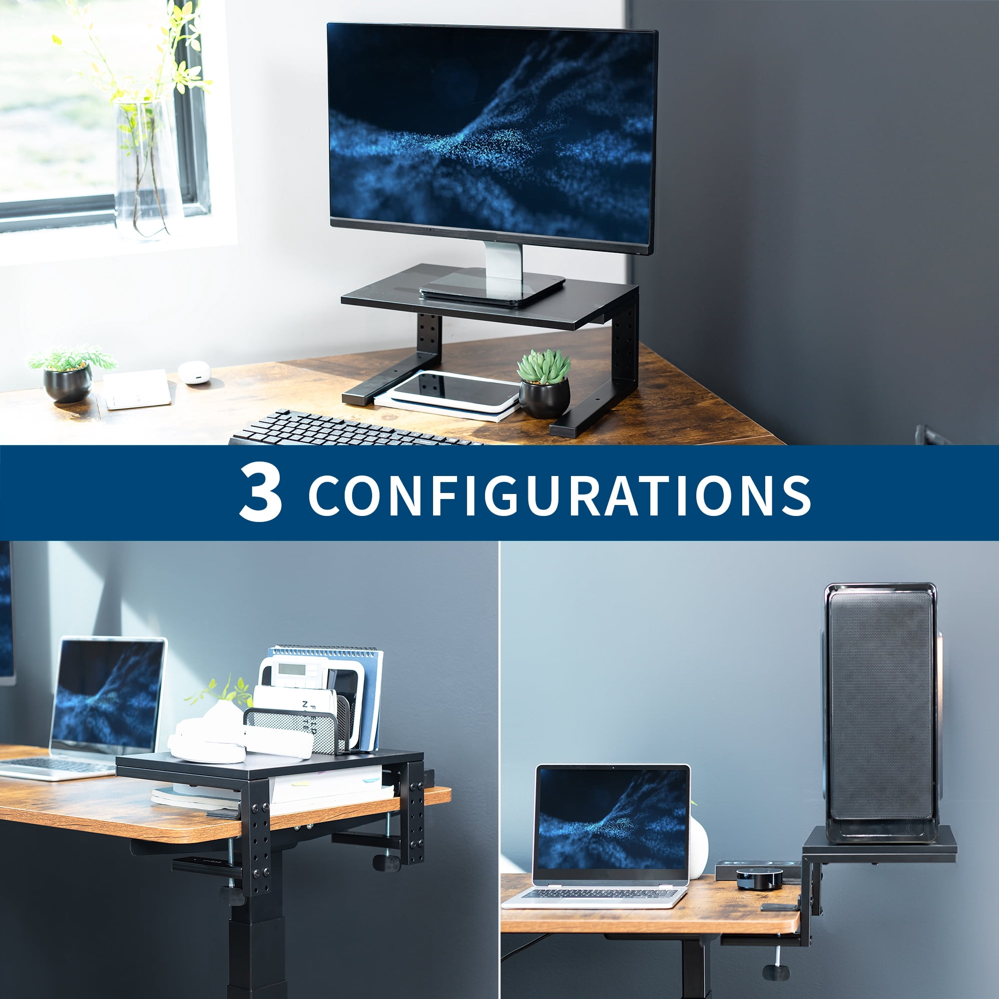 VIVO Black 15" Clamp-on Desk Extension Shelf for Monitor, Laptop, Printer