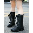 thumbnail image 3 of DADAWEN Boys Girls Knee-High Boots Leather Lace-Up Winter Boots Side Zipper Mid Calf Combat Riding Boots Black 11 Little Kid, 3 of 7