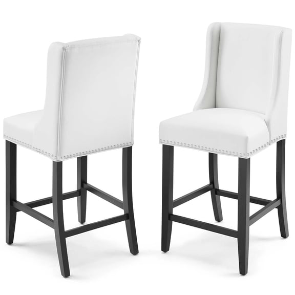 Counter Stool Chair, Set of 2, Faux Leather, Wood, White, Modern Contemporary Urban Design, Bar Pub Cafe Bistro Hotel Restaurant Hospitality